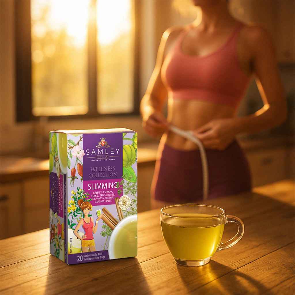 Person enjoying Teacord Slimming Wellness Tea Blend as part of a daily wellness routine