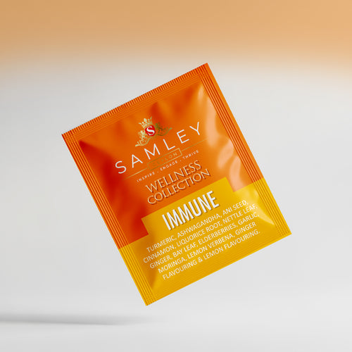 Orange and yellow package of Teacord Wellness Collection Immune supplement on a white background