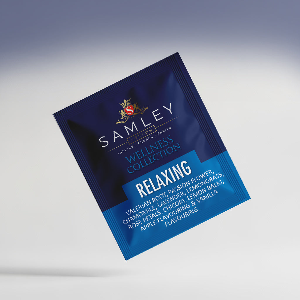 Teacord Wellness Collection Relaxing tea packet on a gradient background