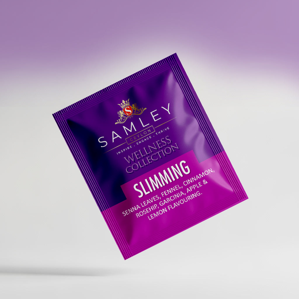 Purple package of Teacord Wellness Collection Slimming on a gradient background
