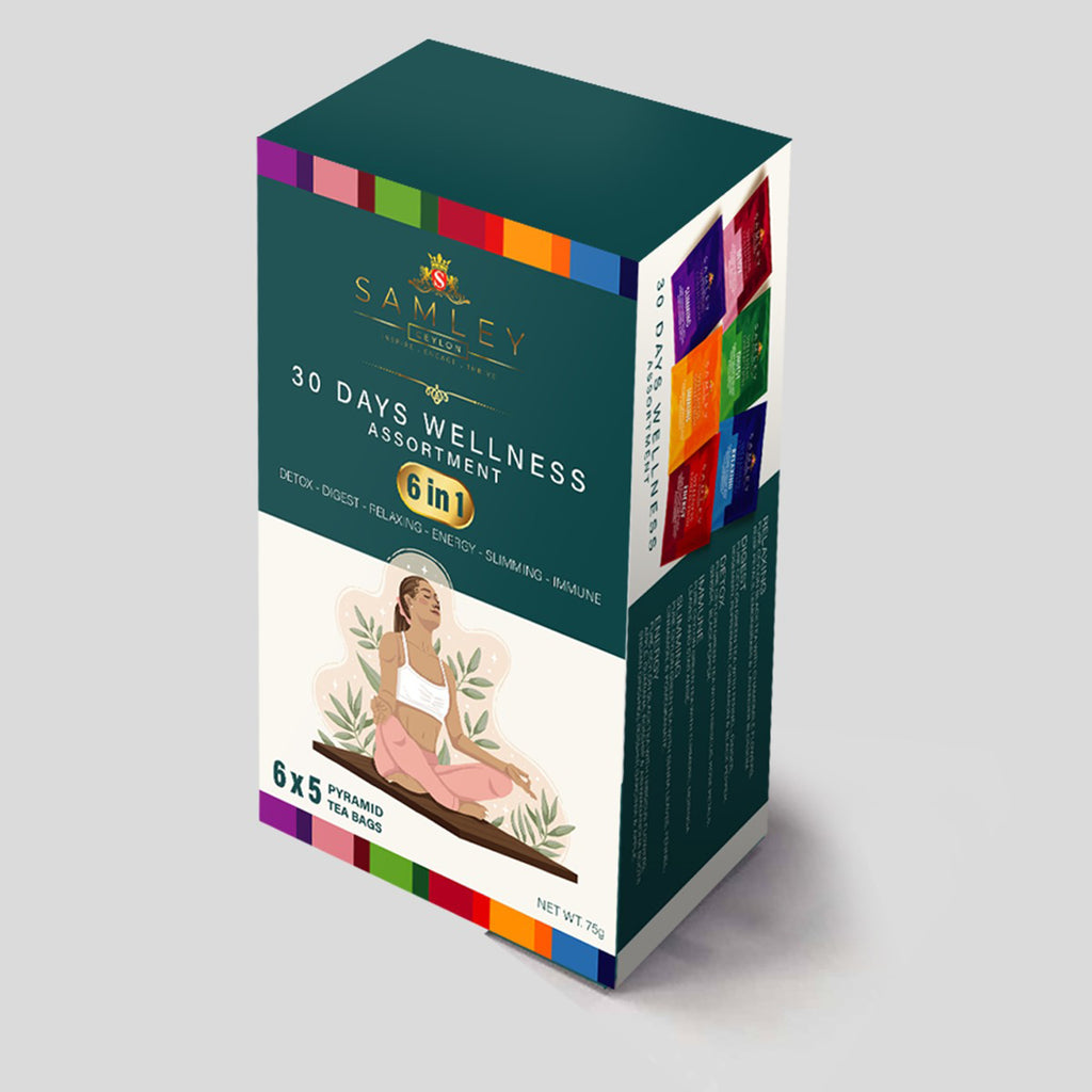 Teacord 30-Day Wellness Collection Gift Box with six Ceylon tea blends, 30 individually wrapped tea bags