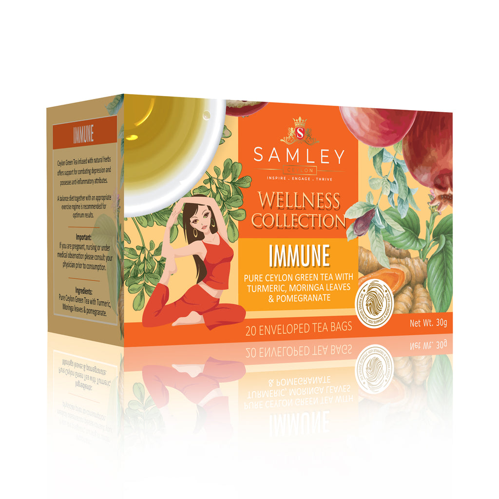 Teacord Immune Wellness Tea Blend – Ceylon green tea teabags with turmeric, pomegranate, and moringa